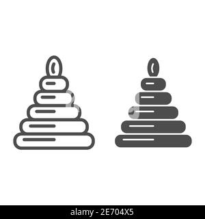 Pyramid Spielzeug Linie und solide Symbol, Kinder Spielzeug Konzept, Kind Lernspielzeug Zeichen auf weißem Hintergrund, Kunststoff Stapelring Spielzeug für Baby Symbol in Umriss Stock Vektor