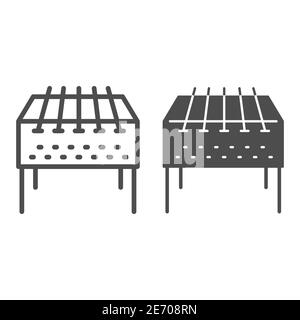Startseite Grill Brazier Linie und solide Symbol, bbq-Konzept, Grill-Zeichen auf weißem Hintergrund, Outdoor-Grill-Symbol in Umriss-Stil für mobile Konzept und Stock Vektor