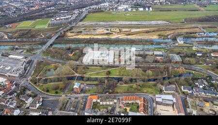 Luftbild Baugebiet Neubau Wassersportzentrum an der Adenauerallee am Gymnasium Hammonense mit Übergang zu Nordring und Hans-Böckler-Platz in Hamm, Ruh Stockfoto