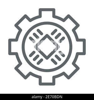 Zentralprozessor im Zahnradsymbol, IT-Konzept, Microchip im Zahnrad Zeichen auf weißem Hintergrund, Getriebe mit Chip Prozessor CPU in Stock Vektor