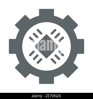 Zentralprozessor in Zahnrad solide Symbol, Informatik-Konzept, Microchip in Zahnrad Zeichen auf weißem Hintergrund, Getriebe mit Chip Prozessor CPU in Stock Vektor