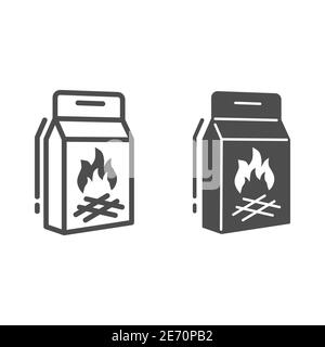 Kohle Briketts Linie und solide Ikone, Picknick-Konzept, Holzkohle Papiertüte Zeichen auf weißem Hintergrund, Holzkohle Verpackung für Grill und Grill Symbol in Stock Vektor