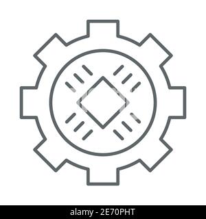 Zentralprozessor in Zahnrad dünne Linie Symbol, Informationstechnologie Konzept, Microchip in Zahnrad Zeichen auf weißem Hintergrund, Getriebe mit Chip Prozessor CPU Stock Vektor