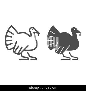 Türkei Linie und solide Symbol, Farm Tiere Konzept, Bauernhof Vogel Zeichen auf weißem Hintergrund, Türkei Silhouette Symbol in Umriss Stil für mobile Konzept und Stock Vektor