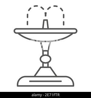 Springbrunnen dünne Linie Symbol, Garten und Gartenkonzept, Park Wasser Dekoration Zeichen auf weißem Hintergrund, Brunnen mit Wasser Splash Symbol in Umriss Stock Vektor