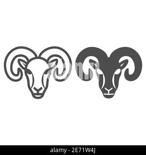 RAM-Linie und solide Symbol, Farm Tiere Konzept, Schaf-Zeichen auf weißem Hintergrund, Silhouette von RAM-Symbol in Outline-Stil für mobile Konzept und Web Stock Vektor