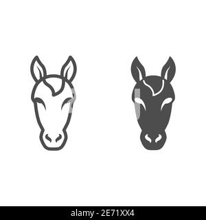 Pferd Kopflinie und solide Symbol, Bauernhof Tiere Konzept, Hengst Symbol auf weißem Hintergrund, Pferd Kopf Silhouette Symbol in Umriss Stil für mobile Stock Vektor
