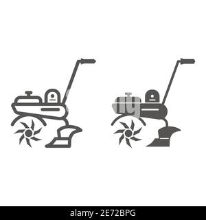 Grubber Linie und solide Ikone, Garten und Gartenkonzept, Gartenwerkzeuge Zeichen auf weißem Hintergrund, landwirtschaftliche Grubber Symbol in Umriss Stil für Stock Vektor