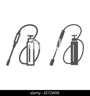Gartensprüher Linie und solide Symbol, Garten und Gartenkonzept, Insektizid Spray Zeichen auf weißem Hintergrund, Bauernhof Sprayer Symbol in Umriss Stil für Stock Vektor