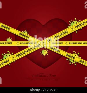 Red valentine Liebe Herz und Quarantäne Biohazard Gefahr. Stock Vektor