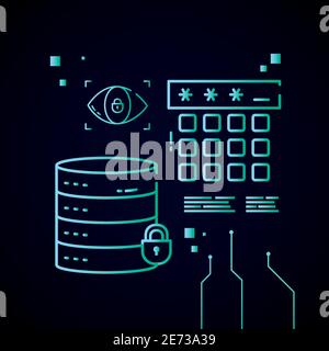 Cyber-Lock-Datenbank-Code und Eye-Design von Security Passwort-Technologie und Schutz Online-Thema Vektor Illustration Stock Vektor