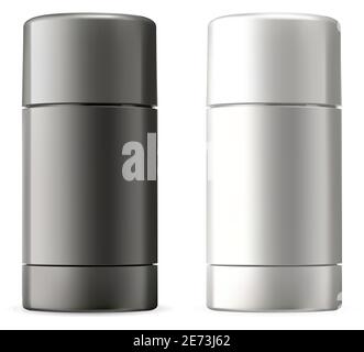 Deodorant-Stick. Weiße, schwarze Flasche Mockup blank. Glänzende Kunststoff-Kosmetik-Verpackung für Antitranspirant oder Balsam. Schönheit peoduct Rohr Mock up. Realist Stock Vektor