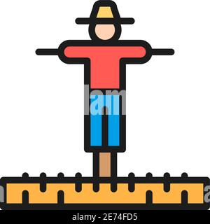 Vogelscheuche im Garten, Landwirtschaft, Garten flache Farblinie Symbol. Stock Vektor