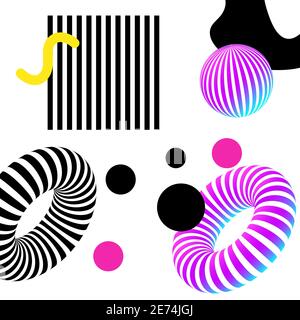 Lebendige 3d-Geometrie und Linien abstrakte Collage. Vektordesign für Social Media und visuelle Inhalte, Web- und UI-Design, Poster, Collage, Branding. Stock Vektor