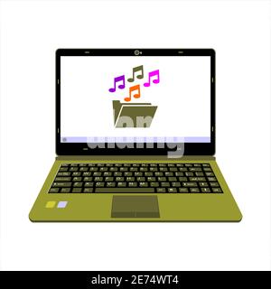 Realistische Laptop Vektor Illustration Display Musik Media Player Stock Vektor