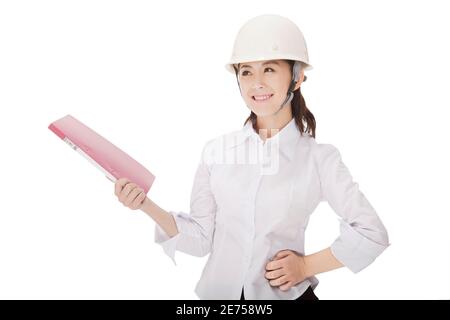 Business Frau trägt einen Sicherheitshelm hochwertige Foto Stockfoto