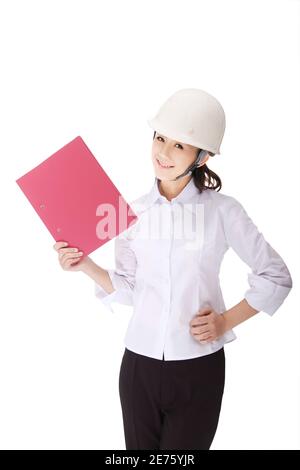 Business Frau trägt einen Sicherheitshelm hochwertige Foto Stockfoto