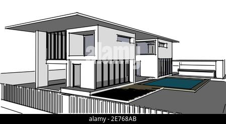 Abstrakte Architekturzeichnung Skizze,Illustration Stockfoto