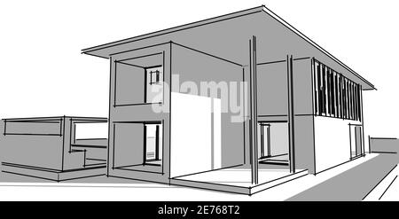 Abstrakte Architekturzeichnung Skizze,Illustration Stockfoto