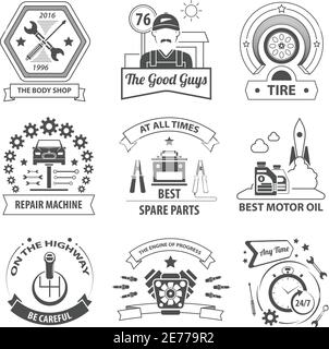Car Service schwarz Label-Set mit Premium-Qualität Werkstatt-Symbole Isolierte Vektordarstellung Stock Vektor