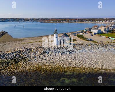 Old Scituate Lighthouse ist ein historischer Leuchtturm am Cedar Point in der Stadt Scituate, Massachusetts, USA. Stockfoto