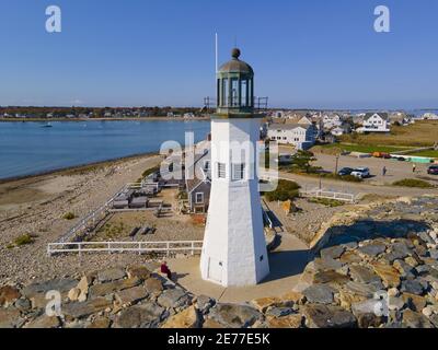 Old Scituate Lighthouse ist ein historischer Leuchtturm am Cedar Point in der Stadt Scituate, Massachusetts, USA. Stockfoto