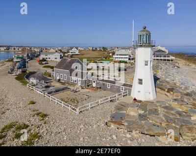 Old Scituate Lighthouse ist ein historischer Leuchtturm am Cedar Point in der Stadt Scituate, Massachusetts, USA. Stockfoto