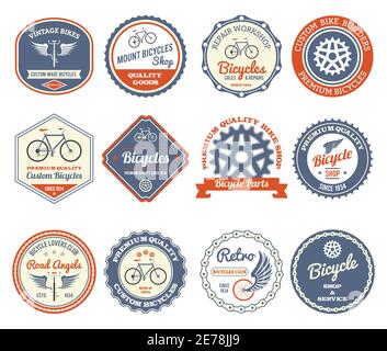 Radfahren und Fahrräder Club Retro Embleme Set isoliert Vektor Illustration Stock Vektor