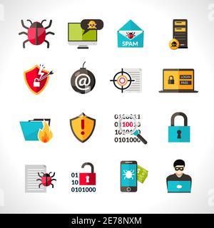 Schutz vor Cyberviren und Sicherheitssymbole setzen isolierte Vektor Abbildung Stock Vektor