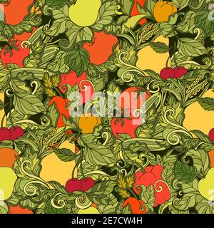 Dekorative Blätter Gemüse und Obst Landhausstil dekorative nahtlose gefärbt Hintergrundmuster abstrakte Vektor-Illustration Stock Vektor