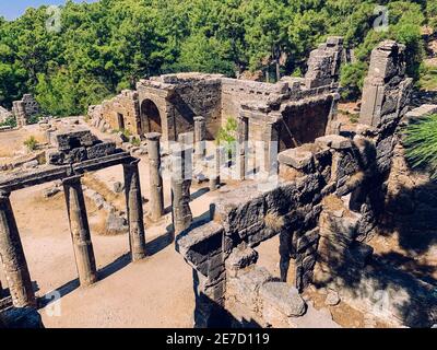 Touristenroute, Ruinen der antiken Stadt Seleucia in der Provinz Antalya, Türkei. Stockfoto