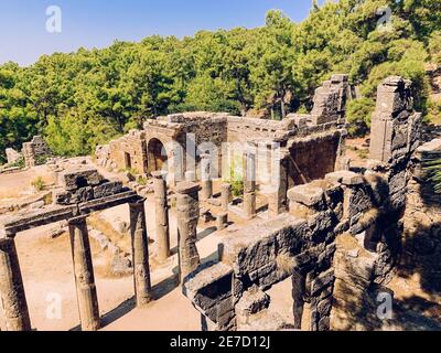 Touristenroute, Ruinen der antiken Stadt Seleucia in der Provinz Antalya, Türkei. Stockfoto