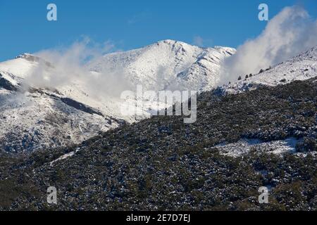 Torrecilla Peak im Nationalpark Sierra de las Nieves im Gemeindebezirk Igualeja in Ronda, Provinz Málaga. Andalusien, Spanien Stockfoto