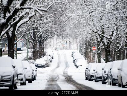 Berlin, Deutschland. Januar 2021. Autos sind in Berlin-Mitte verschneit Credit: Fabian Sommer/dpa/Alamy Live News Stockfoto