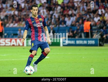 BERLIN, DEUTSCHLAND - 6. JUNI 2015: Sergio Busquets während des UEFA Champions League Finales 2014/15 zwischen Juventus Torino und FC Barcelona im Olympiastadion. Stockfoto