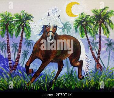 Handgemalte Original-Meisterwerke des Impressionismus Maler Kunst Ölmalerei Pferd und Pony im Zoo Stockfoto