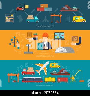 Logistik Banner horizontal Set mit Ladung Versand flache Elemente isoliert vektorgrafik Stock Vektor