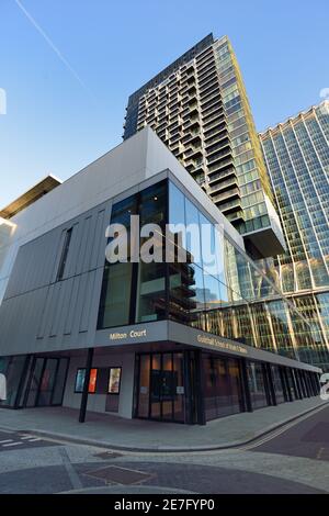 Guildhall School of Music & Drama, Milton Court, Milton Street, City of London, Großbritannien Stockfoto