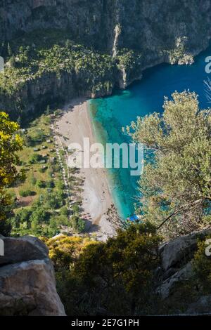 Aussichtspunkt auf einem Schmetterlingsstrand vom Lykischen Weg, in der Nähe von Fethiye, Türkei Stockfoto