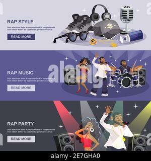 Rap Musik horizontale Banner-Set mit Hip-Hop-Stil Party-Elemente Isolierte Vektordarstellung Stock Vektor