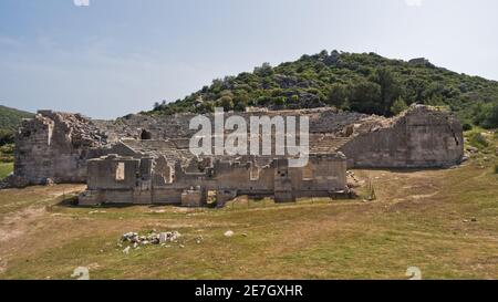 Amphitheater an archaelogischer Stelle der antiken griechischen Stadt Patara, in der Nähe von Fethiye in der Türkei Stockfoto
