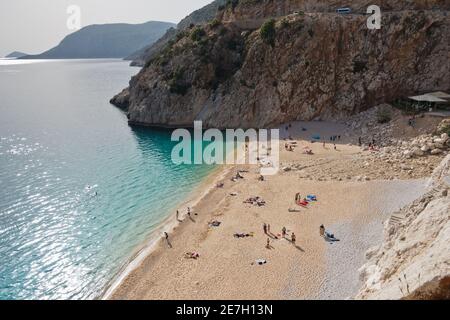 Kaputas Sandstrand ist einer der schönsten türkischen Strände in der Nähe der Stadt Kas, Türkei Stockfoto
