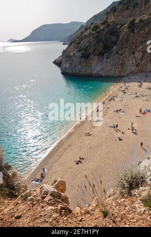 Kaputas Sandstrand ist einer der schönsten türkischen Strände in der Nähe der Stadt Kas, Türkei Stockfoto