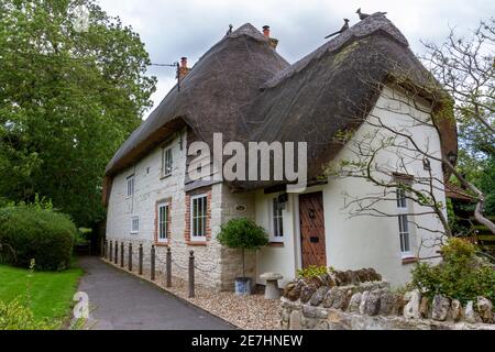 Benjys Cottage, ein Reethaus benannt nach dem Charakter in Tom Brown Schulzeit, Uffington, Oxfordshire, Großbritannien. Stockfoto