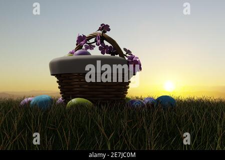Einfache Bunte Schokolade Osterei Szene. 3D-Illustration Stockfoto