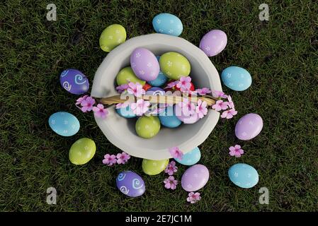 Einfache Bunte Schokolade Osterei Szene. 3D-Illustration Stockfoto