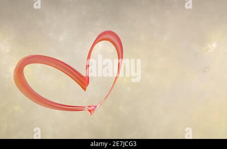 Fraktale, abstraktes rotes Herz auf dem Hintergrund der Champagner-Farbe Nebel Stockfoto