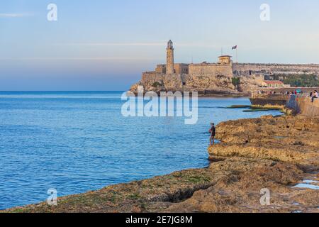 Panoramablick auf die Festung Castillo el morro in havanna bucht Stockfoto