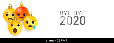 Bye-bye 2020 traurige und zornige Emoji. Wir werden Sie nicht vermissen Vektorgrafik auf weißem Hintergrund. Stock Vektor