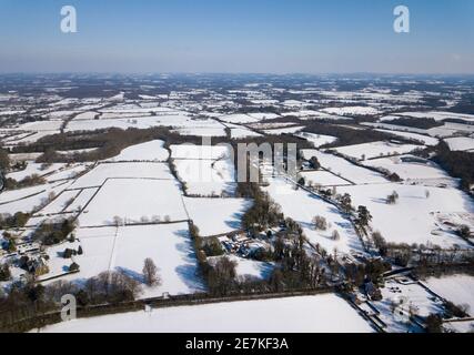 Luftaufnahme der Landschaft von Sussex im Winter, aus Westmeston, South Downs National Park, East Sussex, Großbritannien Stockfoto